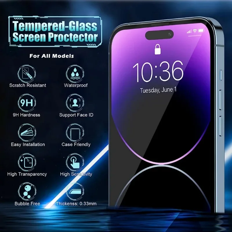 One Click Installation Screen Protector Tempered Glass for iPhone 16 15 14 13 12 11 Pro Max protector de pantalla