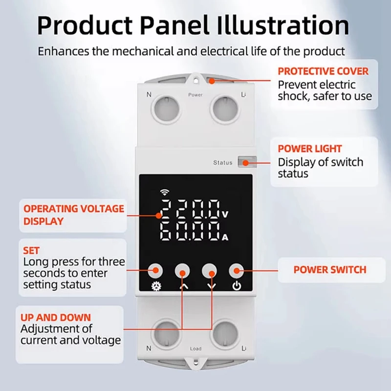 AB42-Tuya Wifi Relay LCD Display Adjustable Overvoltage, Undervoltage And Overcurrent Protector Smart Switch Remote Control