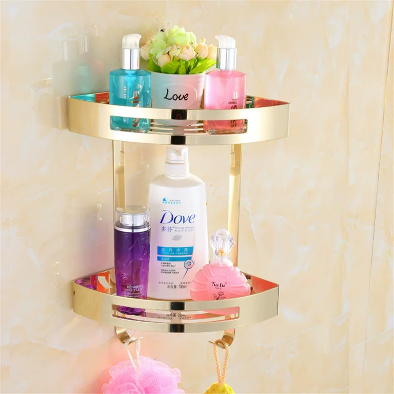 Estante esquinero dorado, estante de baño de acero inoxidable de oro rosa, estante de ducha para baño, soporte para champú, cesta, estante esquinero