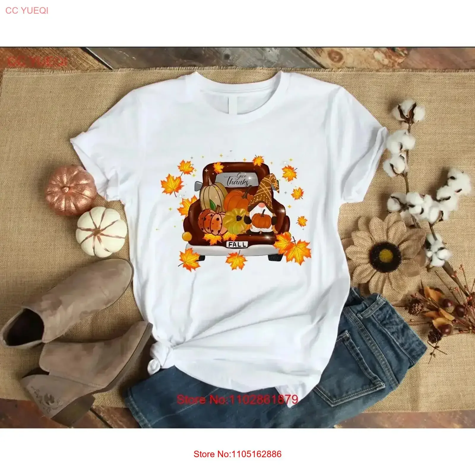 

Fall Gnome Truck Thankfull Autumn Leaves Pumpkin T Shirt vintage Washed designer clothes graphic Slightly Versatile Soft