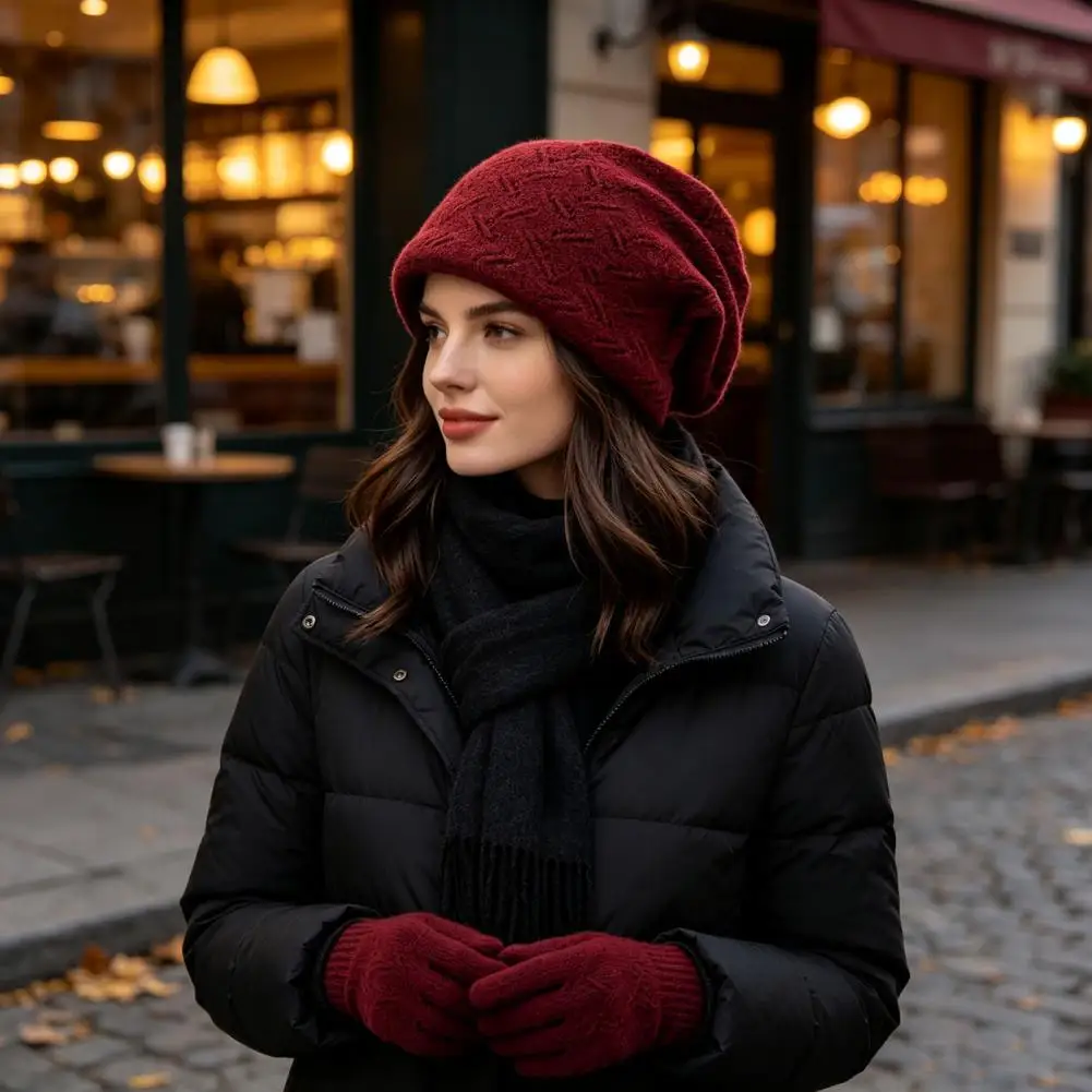 Winter Accessories for Climate Winter Knit Beanies for Women Thick Skull Caps with Diamond Texture Soft Warm for Outdoor