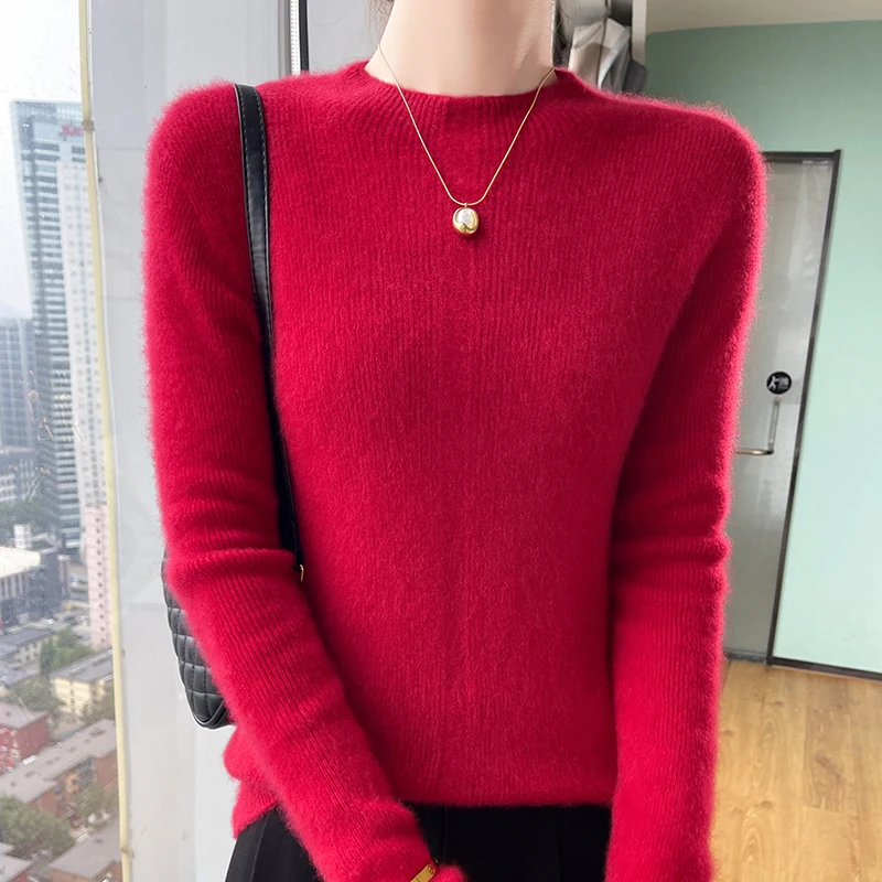 24 autumn and winter 100% pure wool female semi-turtle neck new slim temperament bottoming knitted cashmere sweater