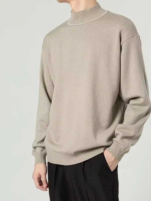 เสื้อสเวตเตอร์ถักคอสูงทรงหลวมสไตล์เกาหลีสำหรับผู้ชาย เสื้อแขนยาวลำลองสำหรับฤดูหนาว