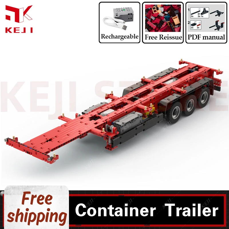 

KEJI MOC-49905 Overseas Container Trailer 1:17 Engineering Vehicle Building Blocks Bricks Kits Toys Christmas Gift