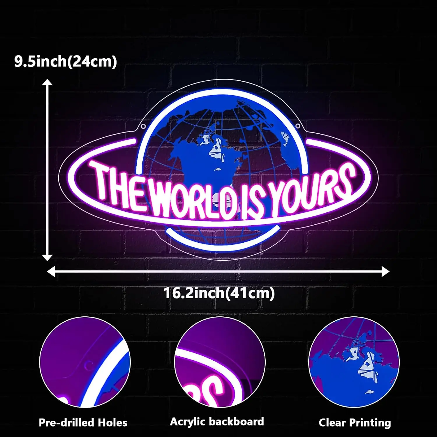 The World is Yours Neon Sign USB Powered LED Neon Light for Game Room Bar Party Bedroom Decoration Birthday Christmas Gift - view 3