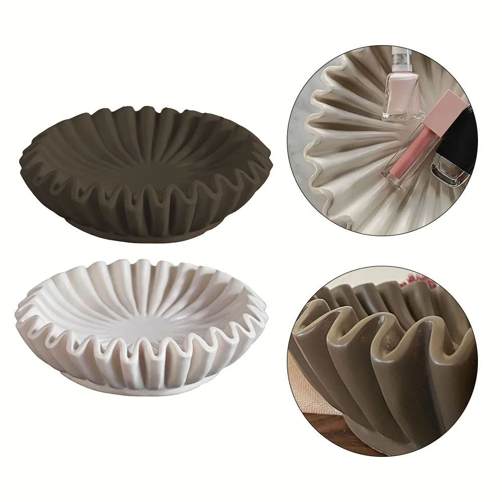 1pcs Decorative Bowl Fluted Ruffle Scalloped Bowl Resin Flower Bowl Desktop Sculpture Accent Bookshelf Decor Bowl 6inchx2inch