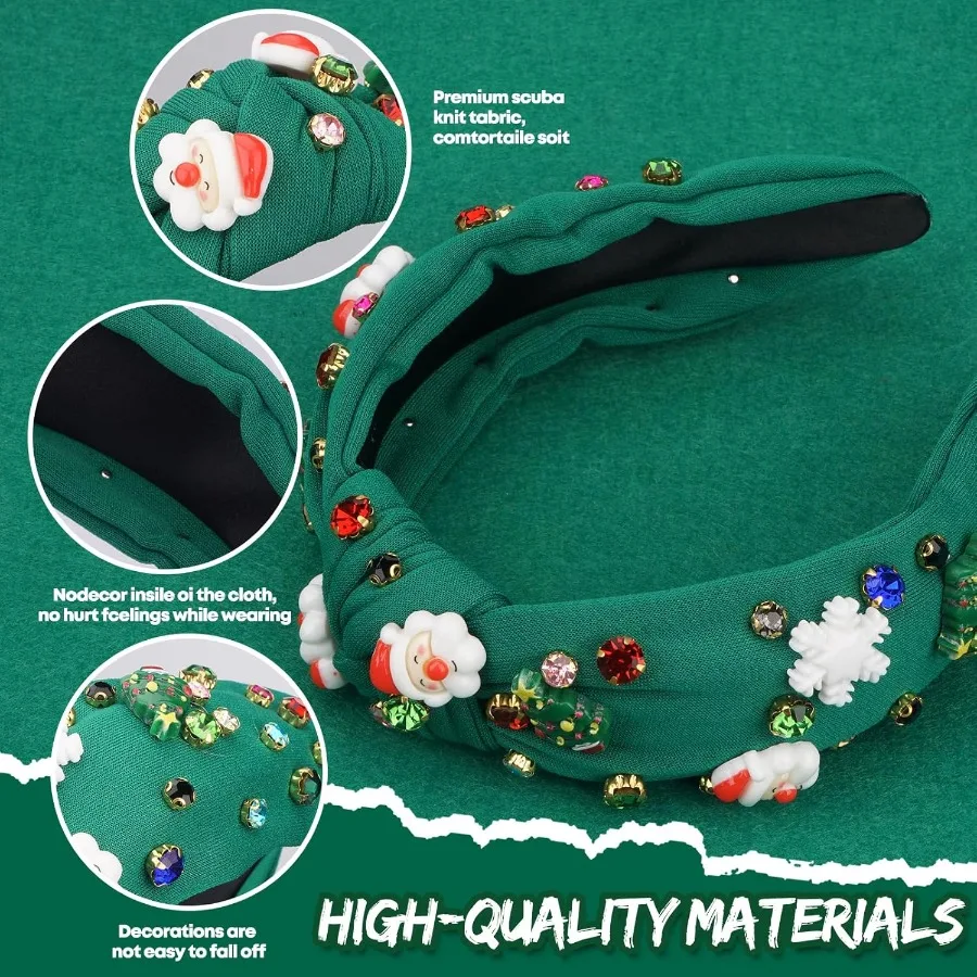 عقال عيد الميلاد للنساء معقود عقال مرصع بالجواهر شجرة عيد الميلاد سانتا كلوز ومرصع بالجواهر معقود واسعة عطلة الشعر اكسسوارات #3