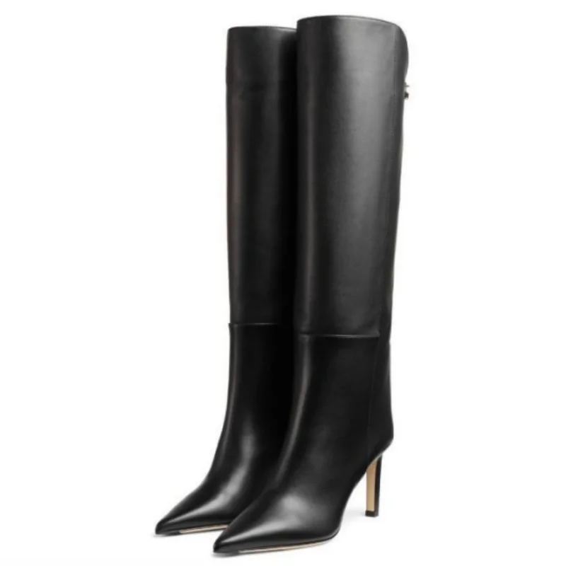 Sexy Women's Knee High Boots Leather 2024 New Trend INS Long Chelsea Boot Brand Fashion Black High Heel Winter Shoes Ladies