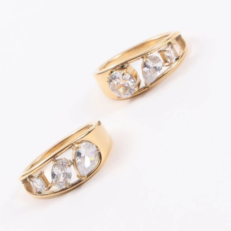3 Special Shaped Zircon Rings for Women Stainless Steel Ring PVD Gold Plated Jewelry New