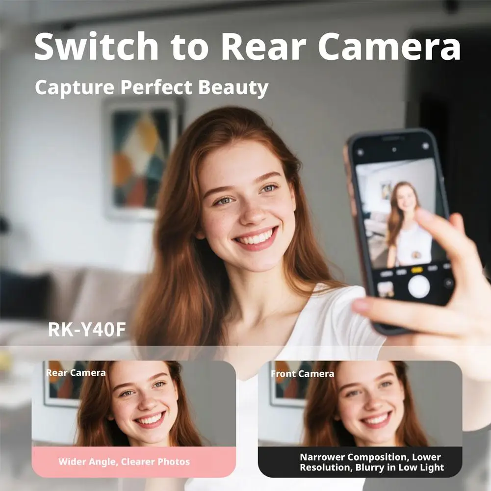 Tela de monitoramento traseira sem fio ajustável tricolor para projetor, tela para vlog, câmera traseira magnética para celular para selfie e transmissão ao vivo.