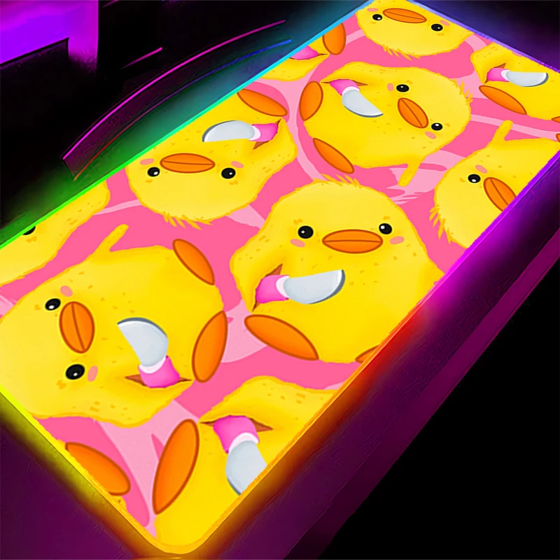 Tapis de souris LED RGB en caoutchouc, motif de dessin animé, accessoires PC, tapis de bureau, tapis de Table antidérapant, pour clavier de canard de bureau
