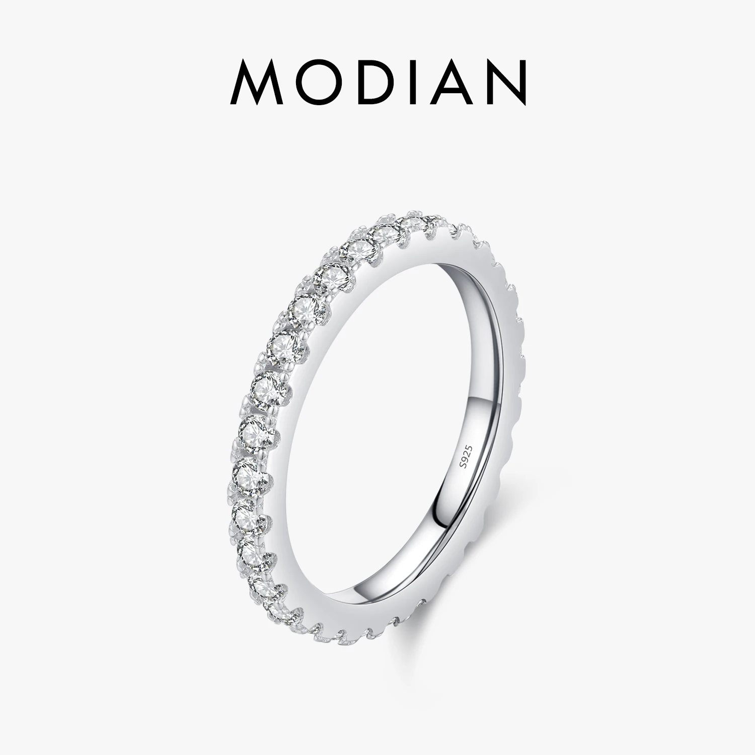 MODIAN-Bague d'éternité Moissanite pour femme, argent regardé 925 authentique, bijoux fins élégants, document D, fiançailles et mariage