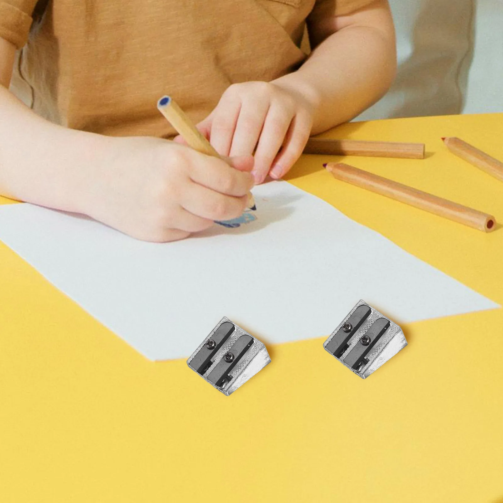 

12pcs Aluminum Alloy Pencil Sharpener Manual Double Hole Reusable For School Students Artists Office Stationery Supplies