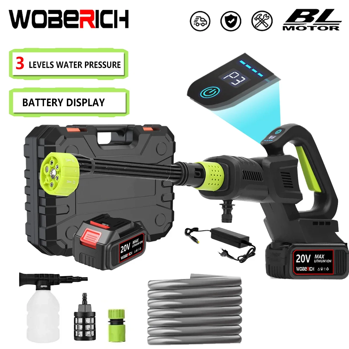 

Brushless Electric 280Bar Portable Cordless High Pressure Cleaner Washer Water Gun Car Wash Rechargeable Cleaning Machine