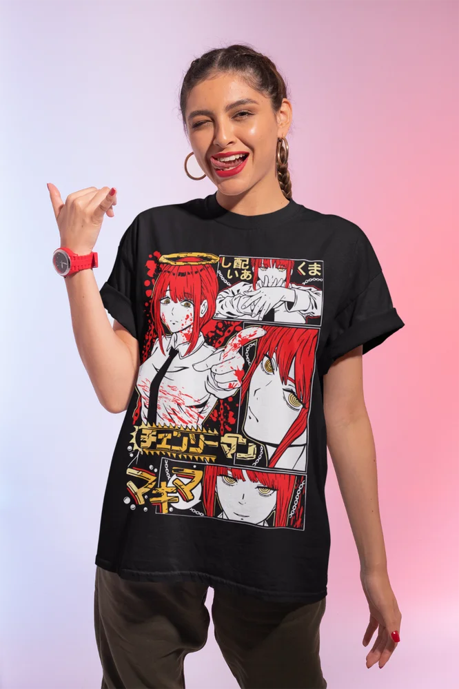 Unisex Denji e Makima Anime Manga Camiseta, Motosserra Homem, Suave