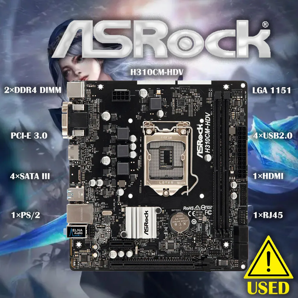 

Used ASRock H310CM-HDV Original Used Desktop Intel H310 H310M DDR4 Motherboard LGA 1151 i7/i5/i3 USB3.0 SATA3