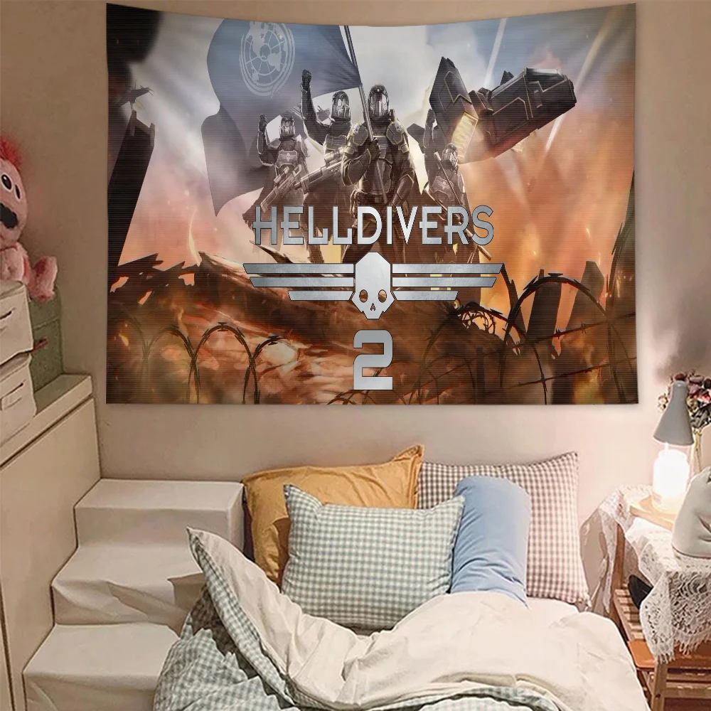 Helldivers II Cartoon Tapestry Bohemian Wall Tapestries Mandala Wall Hanging Sheets