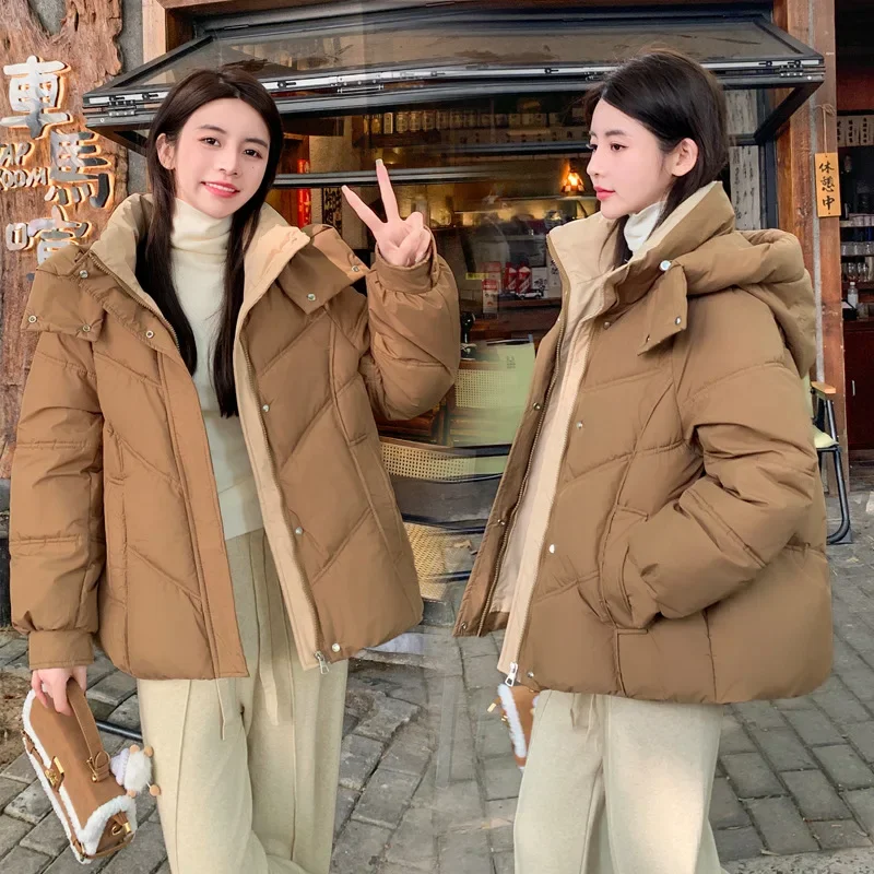 LIBIELIY 2024 New Winter Women's Parkas Coat Jacket Elegant Warm Thick Down Cotton Jacket Female Hooded Loose Outwear Overcoat