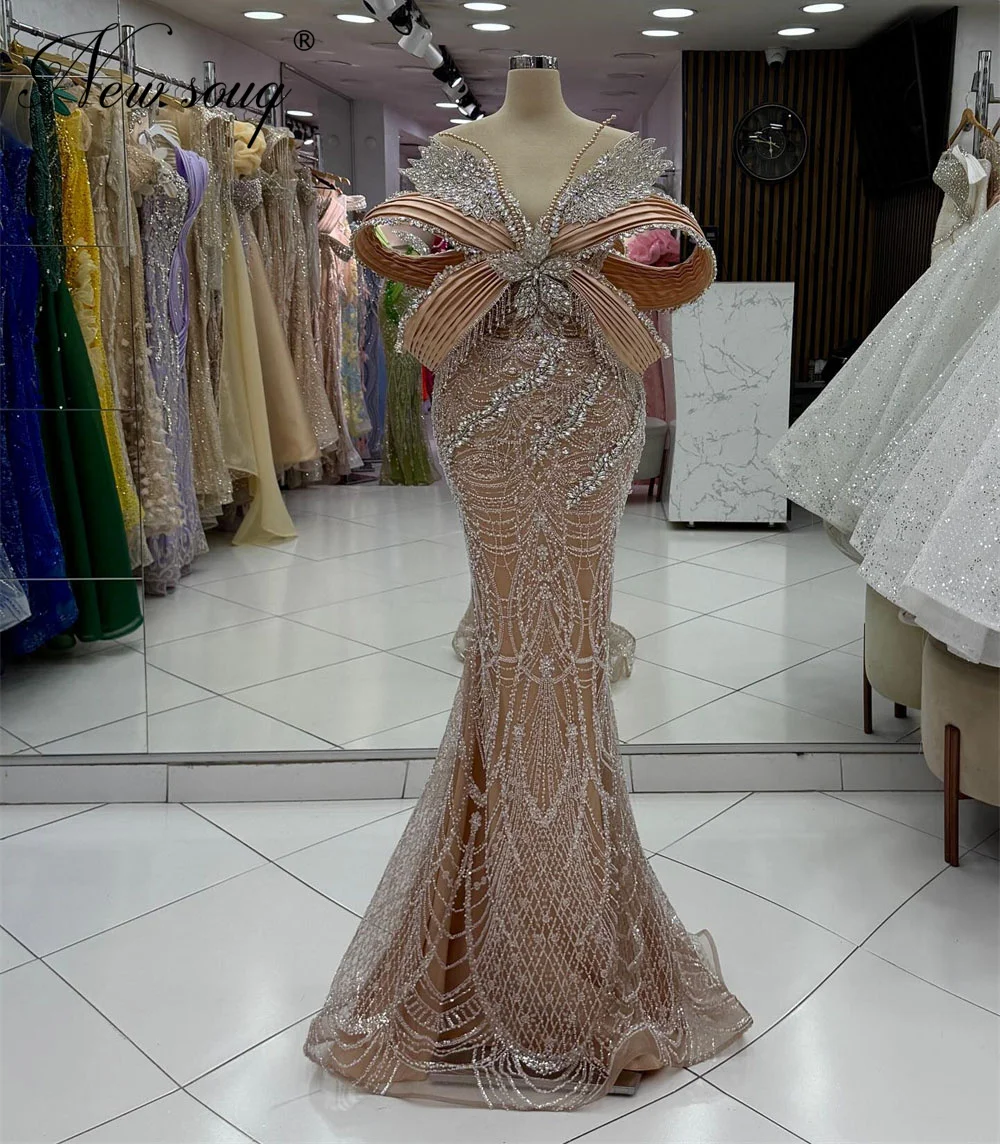 Vestidos de noche florales con cuentas, elegantes vestidos de fiesta de cumpleaños de sirena con hombros descubiertos, vestidos de segunda recepción, vestido de graduación con diamantes personalizados