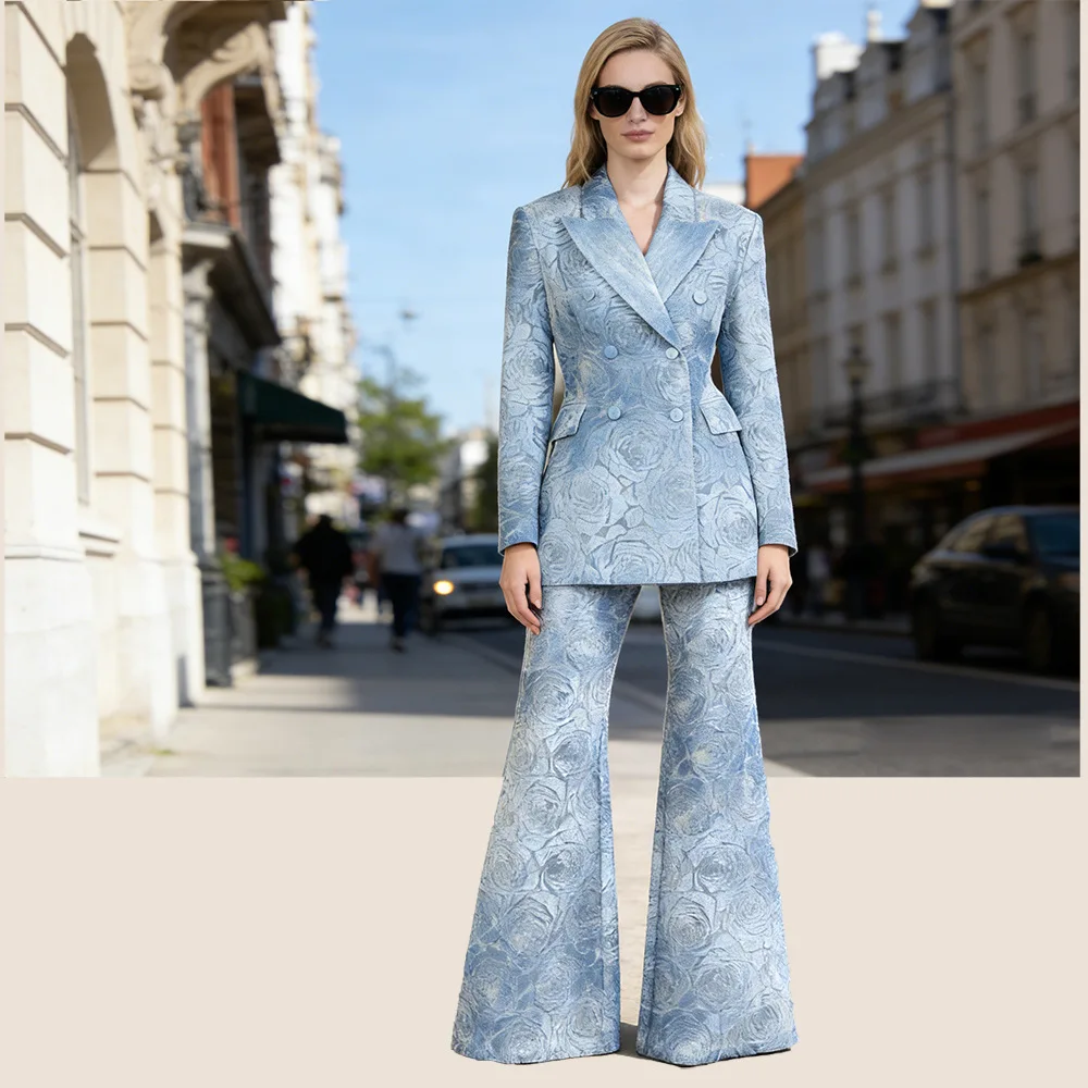 

2026 Early Spring New Fashionable Commuter Heavy-Duty Laser Burnished Denim Jacket and Trousers Suit