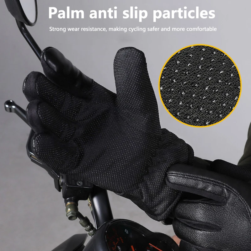 Gants en cuir Élnoir pour hommes, gants d'équitation de moto en plein air, gants à écran tactile coupe-vent, froid vert, hiver