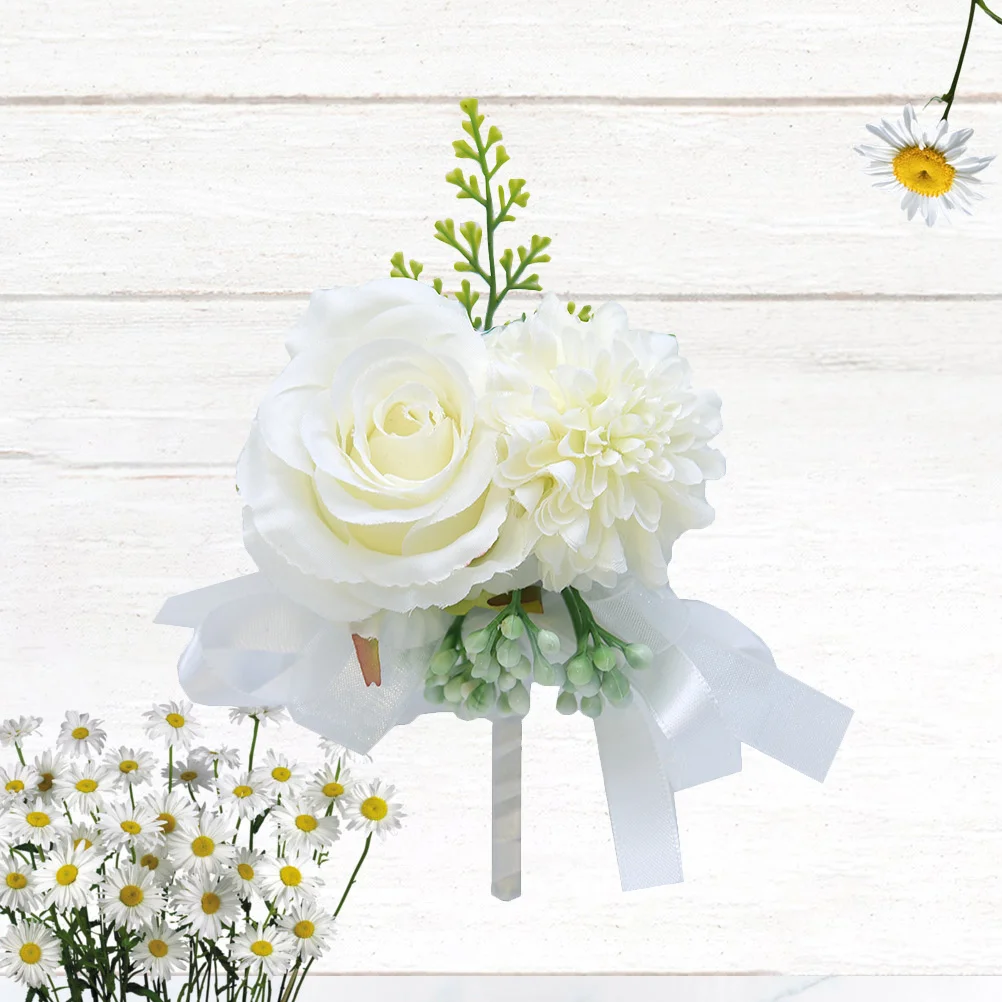 1 قطعة بروش زهرة مقلد أبيض أنيق الزفاف الصدار فستان الزفاف دبوس العروس العريس الديكور زهرة اصطناعية واقعية #3