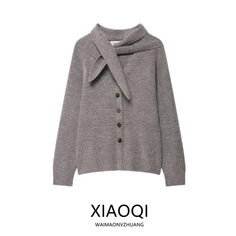 2025 شتاء جديد المرأة تصميم Faion تنوعا وشاح محبوك Jaet طويل Sve زر إغلاق سترة مفتوحة Sle