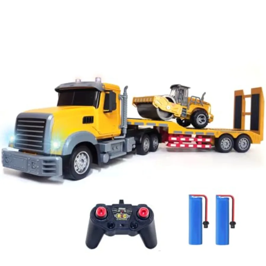 

Remote Control Semi Truck Toy for 1:24 RC Engineering Tractor with Sound and Lights in Red and Blue Inertia Roller Feature Cons