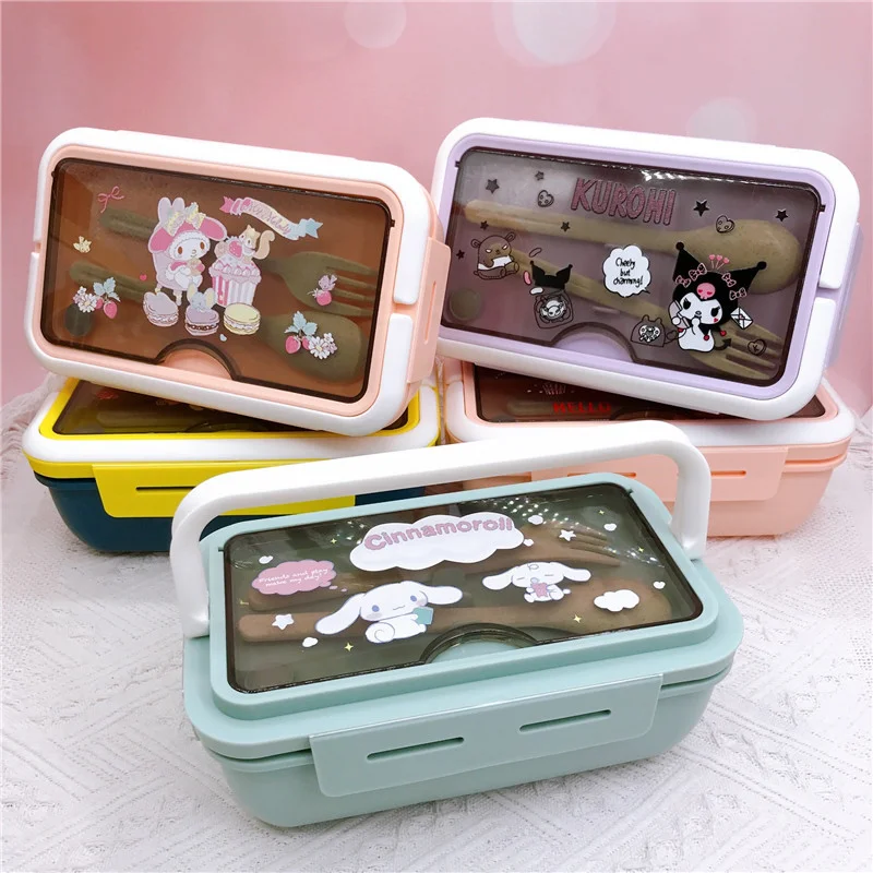 Sanrio Hello Kitty Lunch Box Kawaii Cinnamoroll Kuromi Girl Cartoon Outdoor Portable 1000ML Portable Fresh Commuting Lunch Boxs