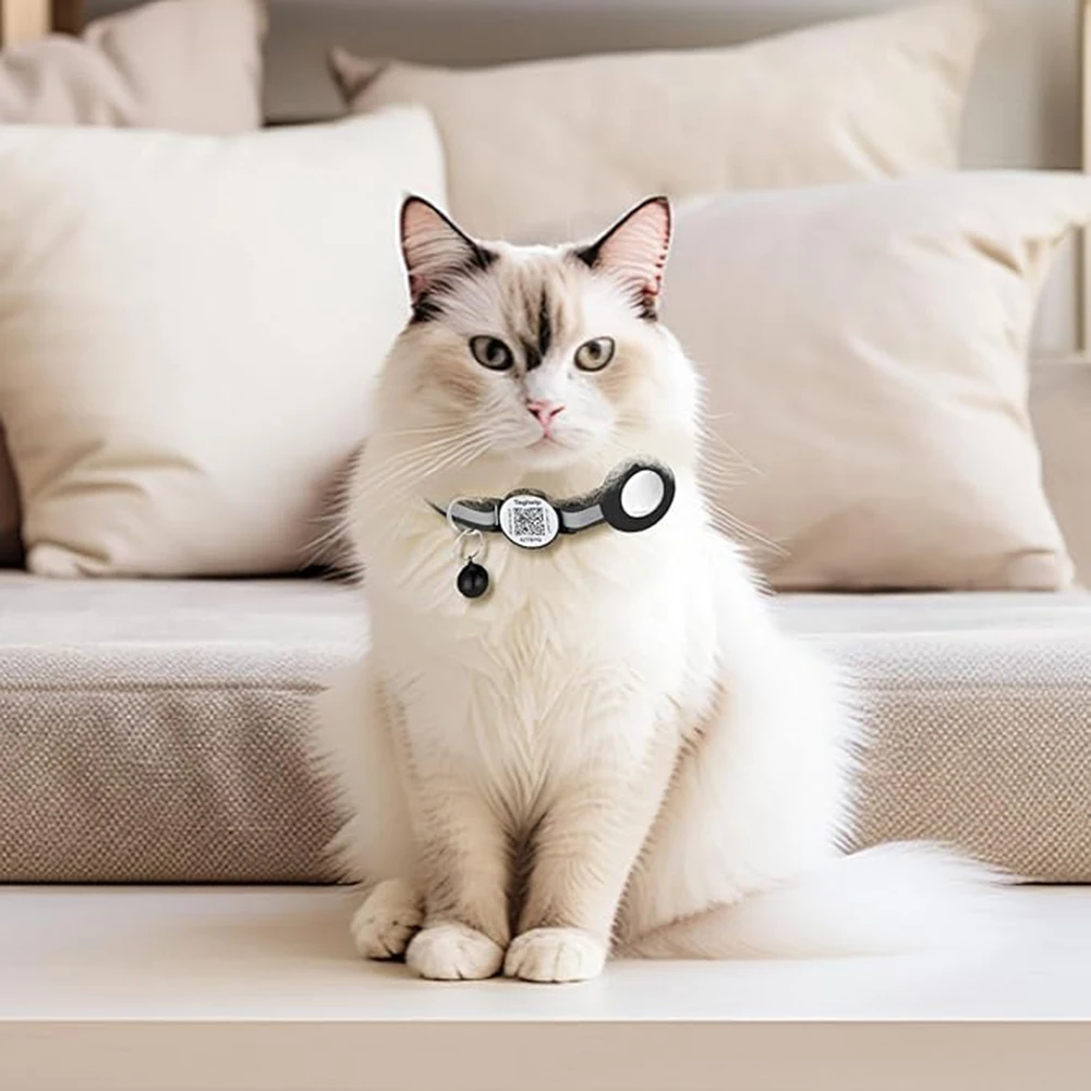 

Стильный черный силиконовый ошейник для кошек с QR-кодом, легкий нейлоновый ошейник для маленьких кошек и обеспечения безопасности питомцев