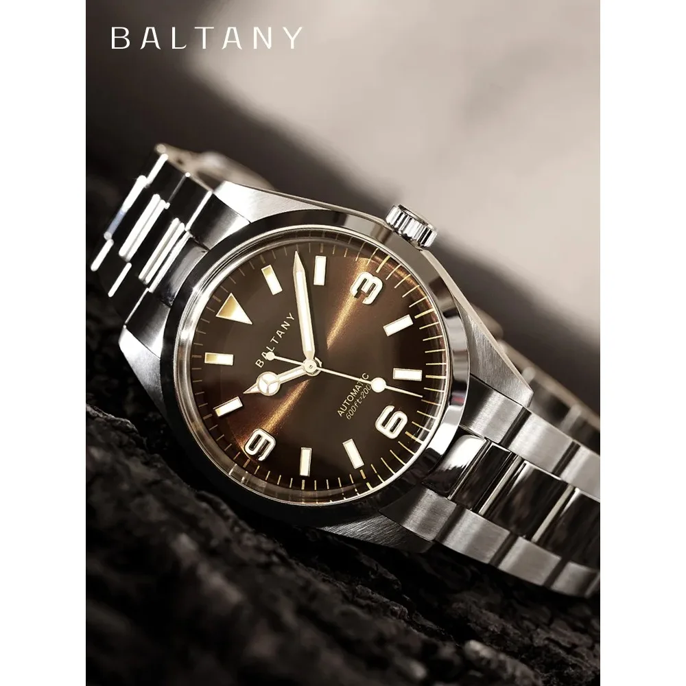 

Baltany Vintage Explorer Homage Watches 39MM Stainless Steel Bracelet Waterproof Applied Hour Markers Retro Automatic Man Watch