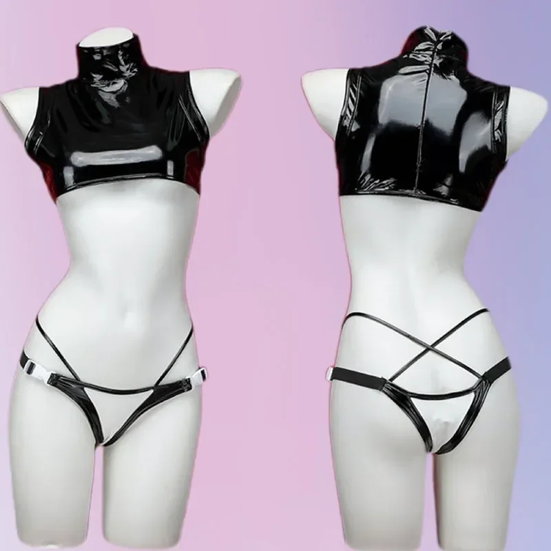 

Anime Woman Black Leather Bodysuit Combat Tight Fitting Clothes Motorcycle Girl Cosplay Japanese Anime Mechanical Clothes Set