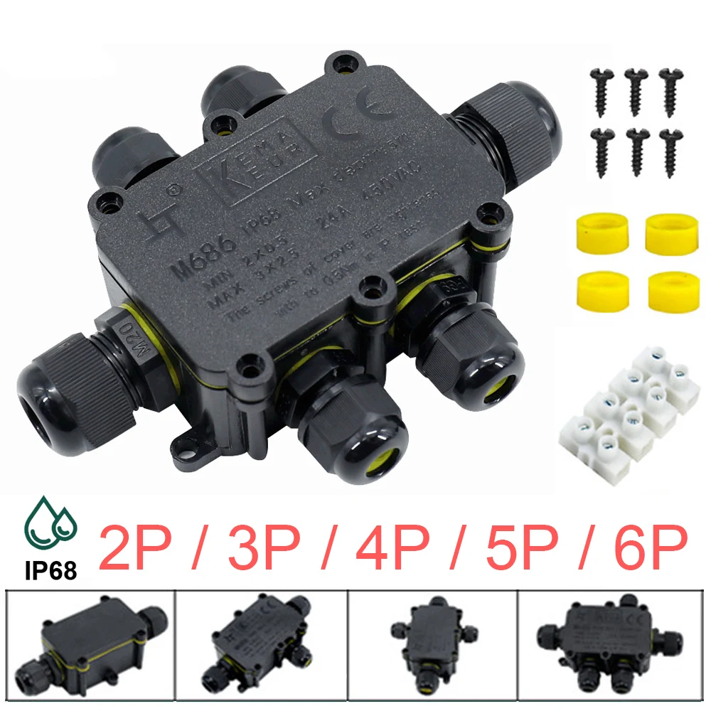 IP68 Waterproof Junction Box 2/3/4/5/6 Way 4-11mm Electrical Connector Box for Outdoor Wiring lights Accessories