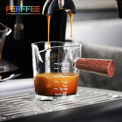 60/70/75ML Wooden Handle Glass Espresso Measuring Cup Еspresso Shot Glass Double Spout Coffee Shot Glass Milk Coffee Measure Jug