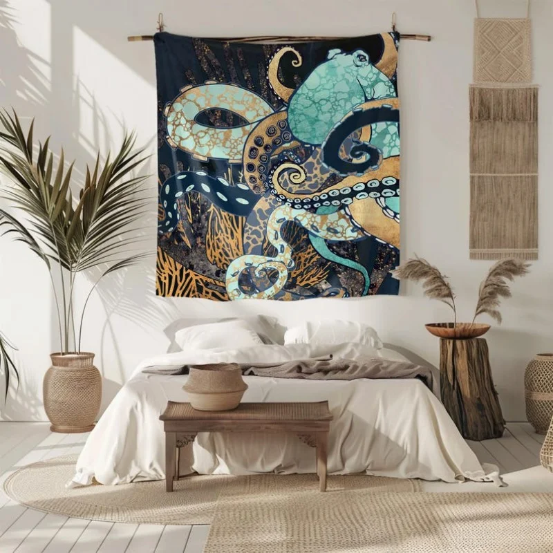 VIKAMA Retro Bohemian Ocean Theme Tapestry Living Room Bedroom Polyester Fiber Wall Hanging Room Decoration