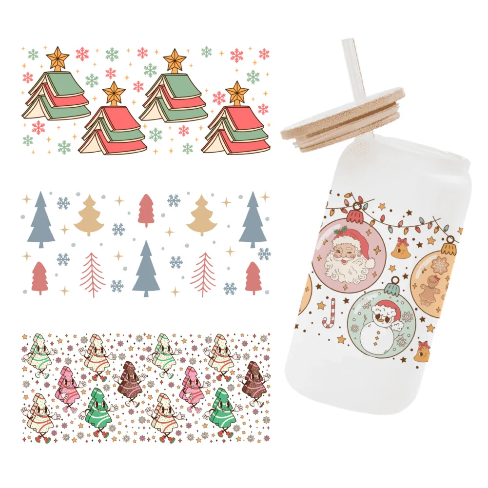 11x24cm Christmas Holiday and New Year For 16oz Toys Transfer Sticker Custom DIY Self Adhesive Labels