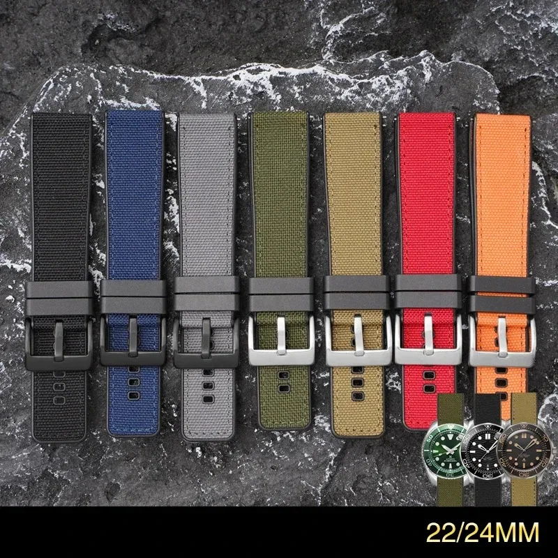 

20mm 22mm 24mm Quick Release Woven Canvas+Rubber TPU Watch Strap Waterproof Men Women Nylon Sport Replace Bracelet Watch Band