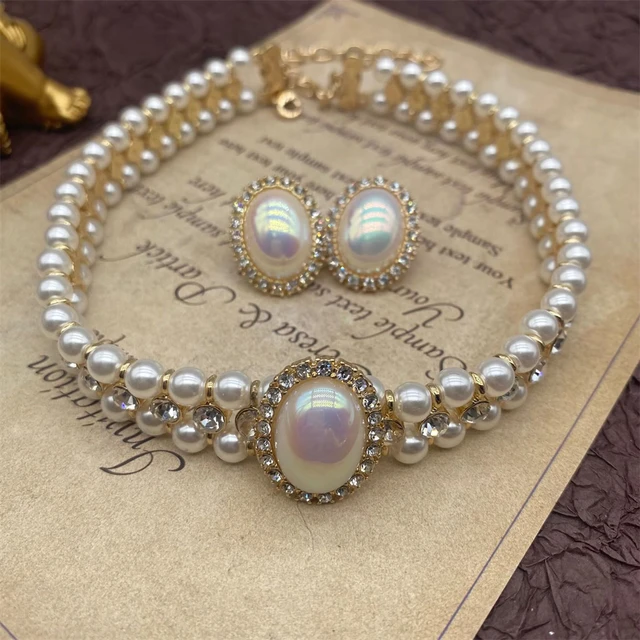 Costume Layered Twisted Pearl Necklace Choker Chunky Glass Statement Pearl Necklace and Earring Set Good Gift for Women AliExpress