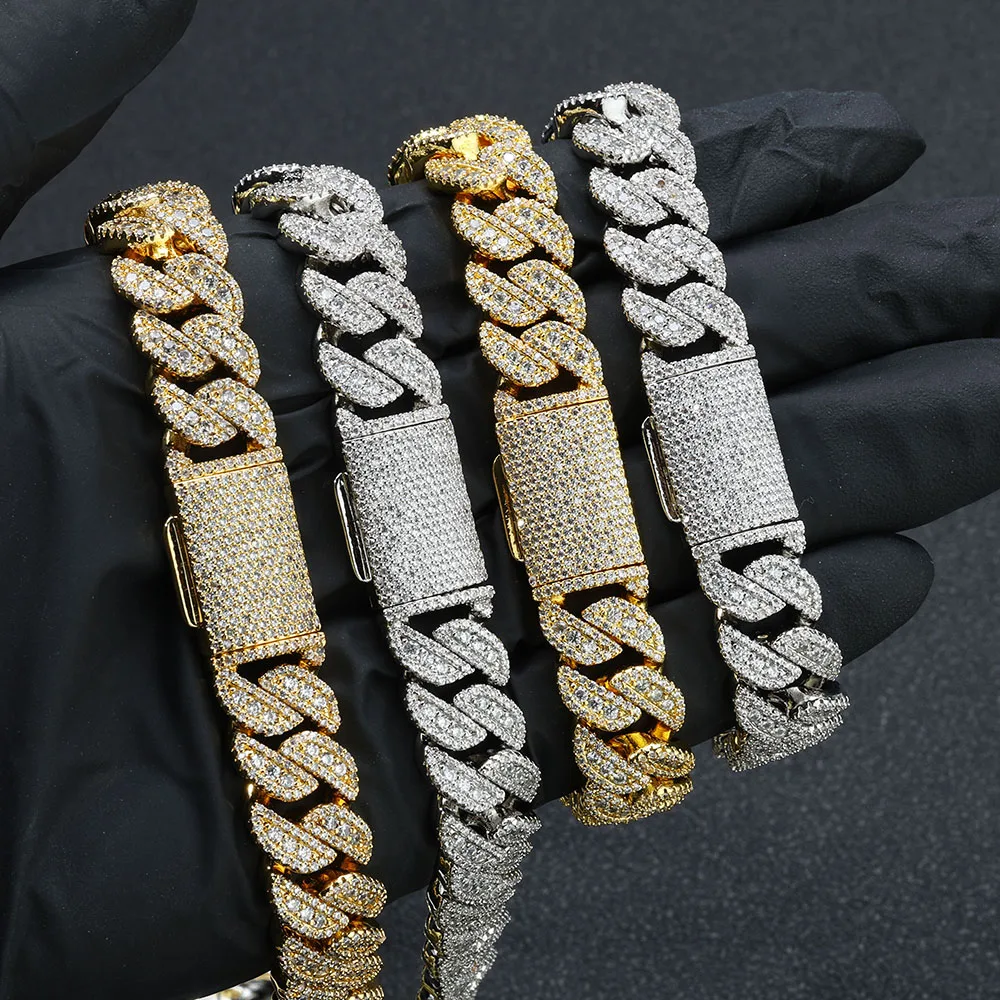 14mm Cuban Link Chain Iced Out Necklace Silver Gold