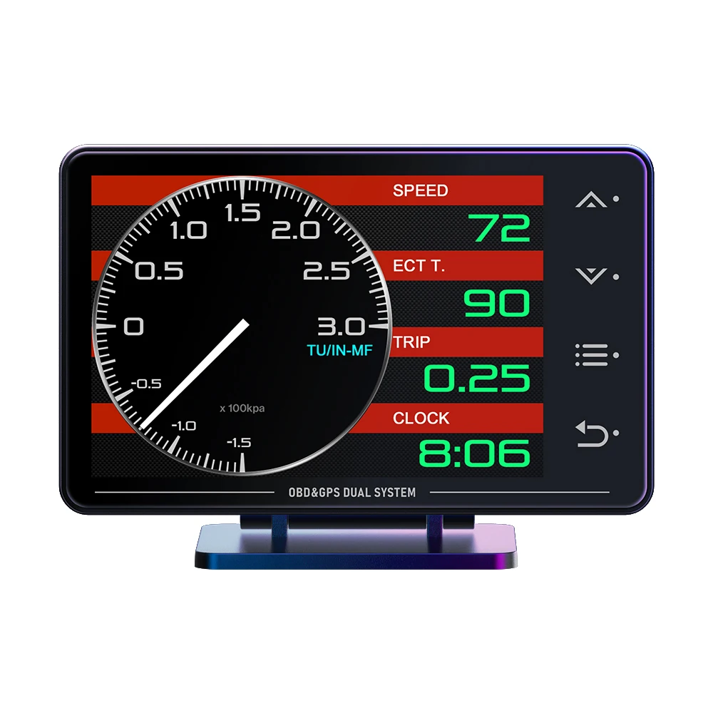 Giroscopio con pantalla LCD, HUD, OBD2 +, GPS, Head-up, temperatura del agua, presión del aceite, temperatura del aceite, turbocargado, valor G, novedad