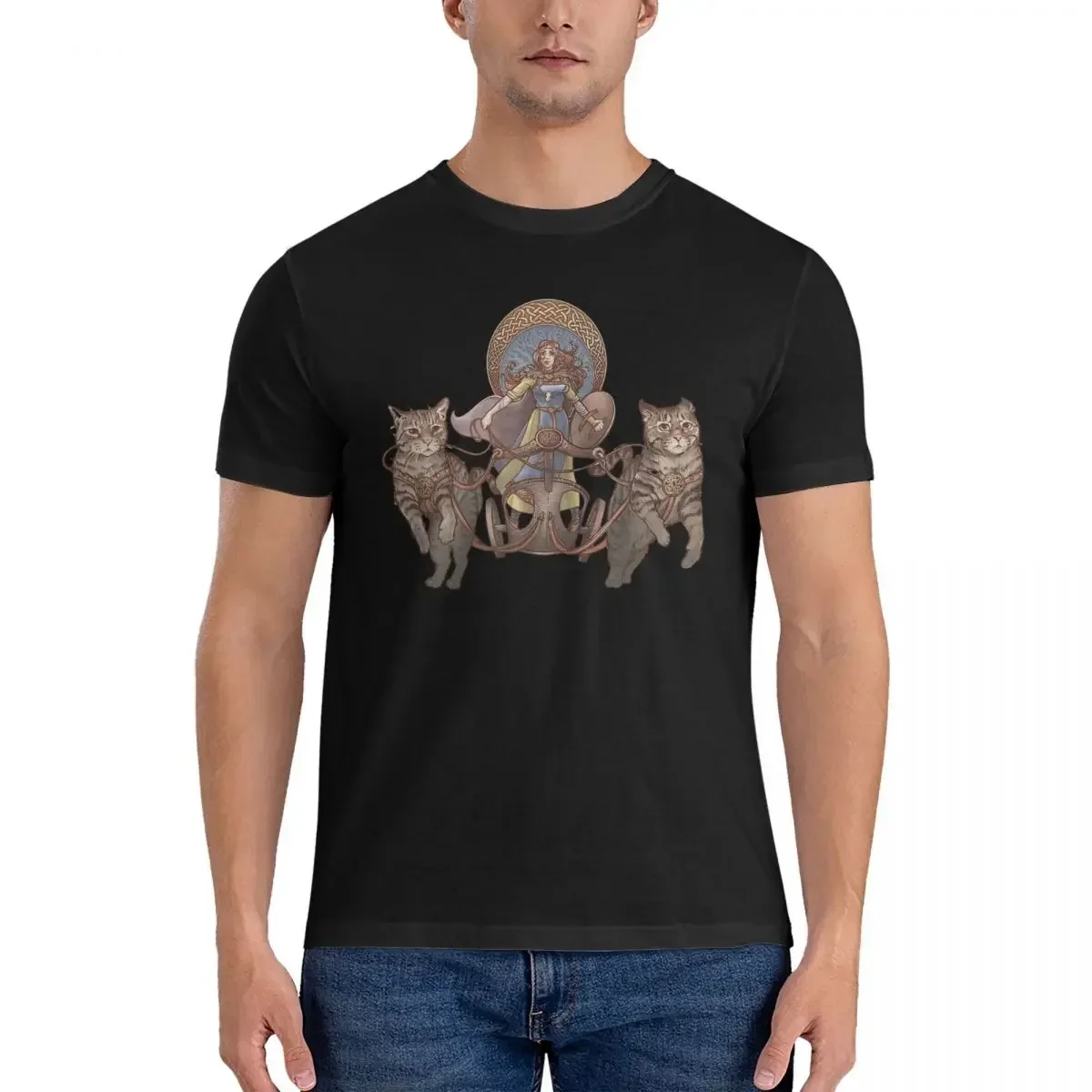 100% Cotton Freya Driving Her Cat Chariot T-shirt Unisex Fashion Oversized T Shirt Men crew Neck Summer Shirts Tops S-6XL