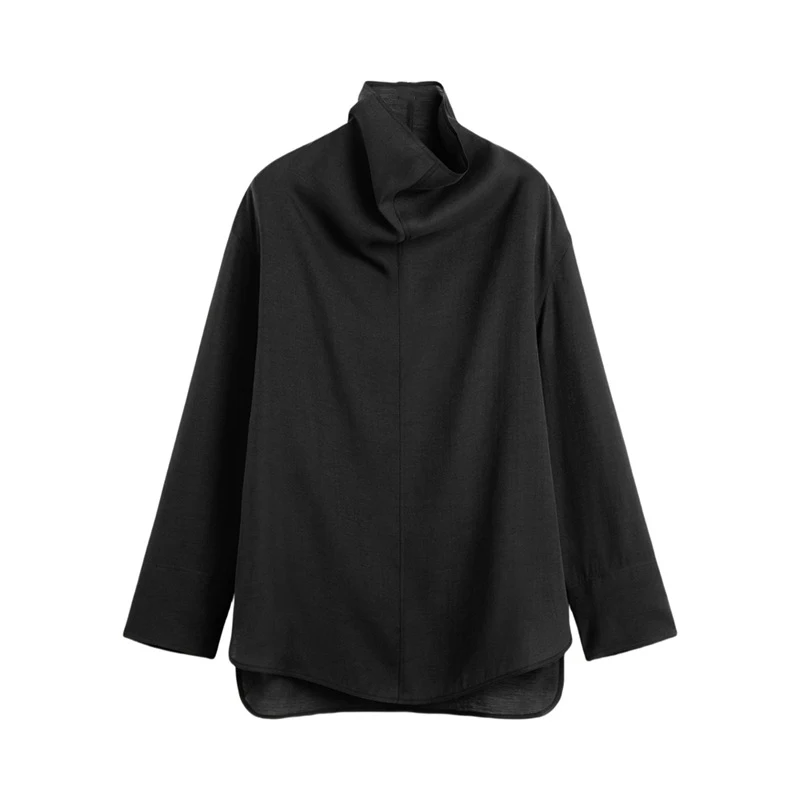 2025 novo estilo camisa de gola empilhada feminina solta de manga comprida com colete pequeno