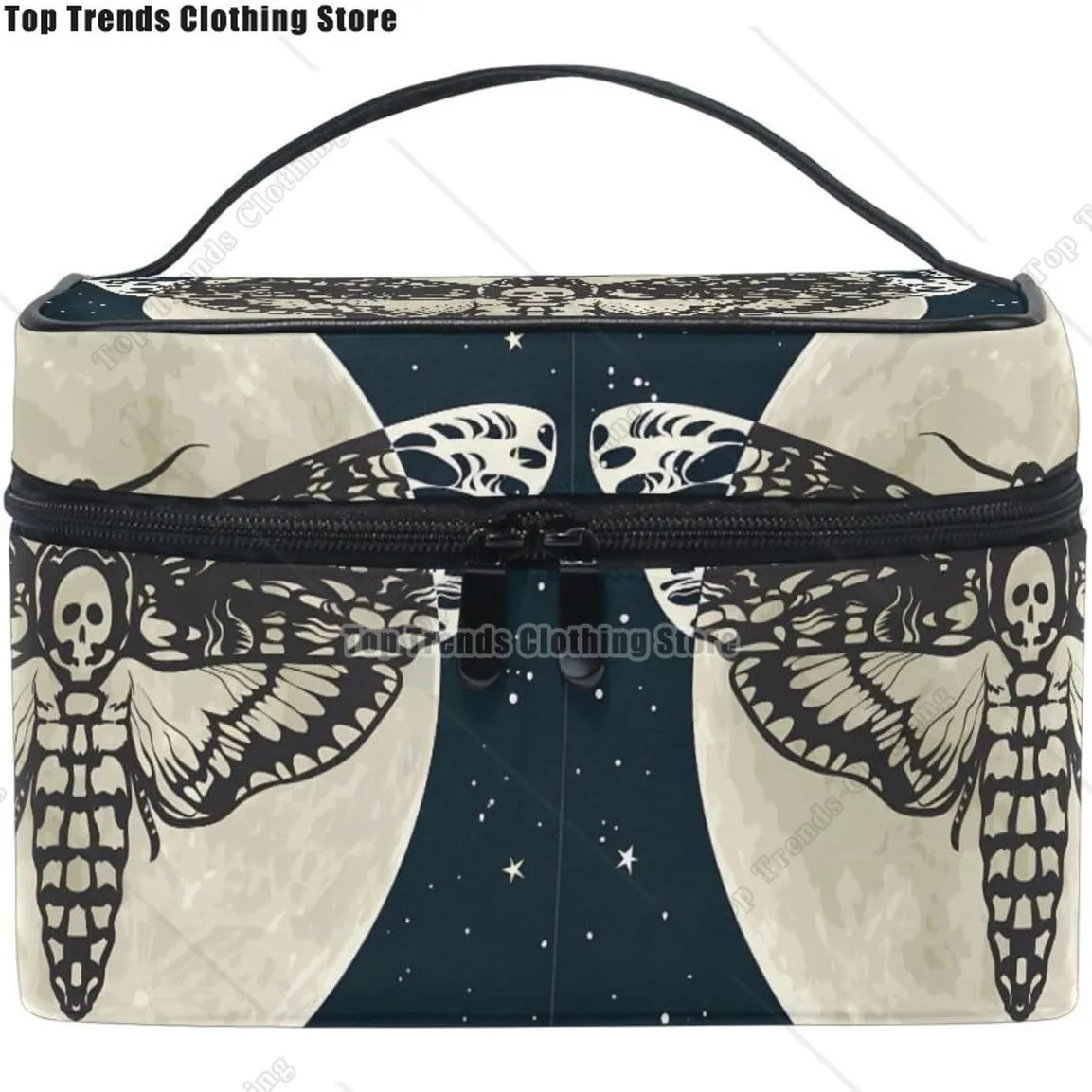 Kafatası Gotik Şeker Güve Vintage Korkunç Siyah Gizemli Kelebekler Ay Yıldız Makyaj çanta düzenleyici Fermuar Seyahat Kozmetik Çantası