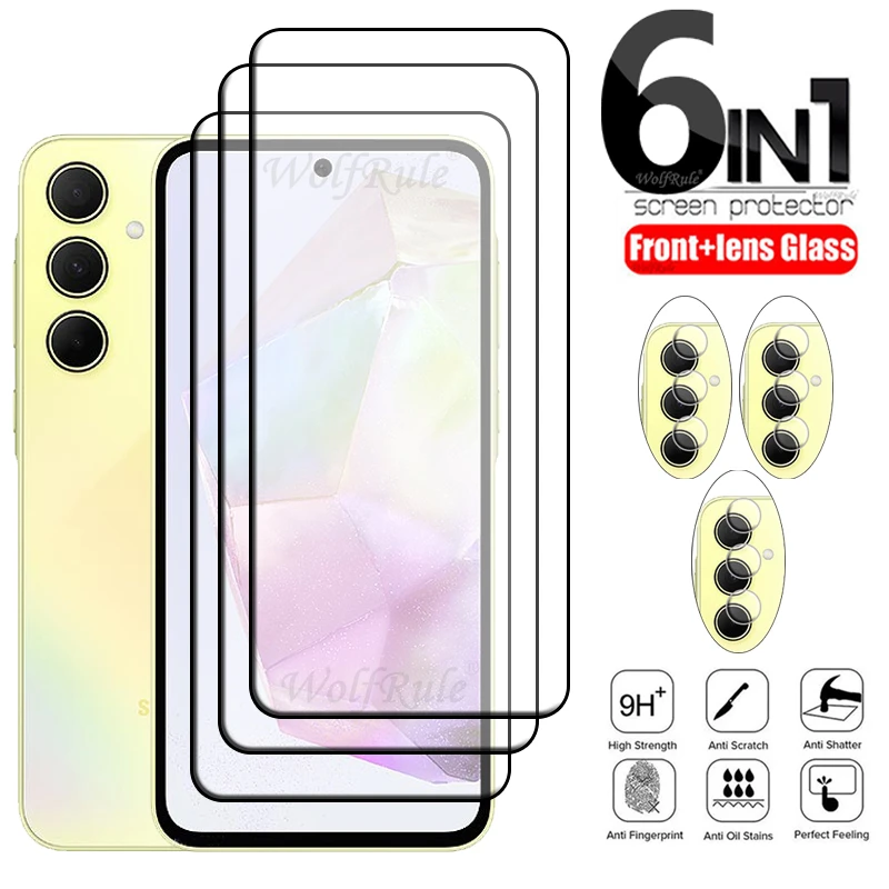 6-in-1 For Samsung Galaxy A35 Glass Samsung A35 A15 A55 A54 A05S A25 A05 Glass Full 9H Screen Protector Samsung A35 Lens Glass