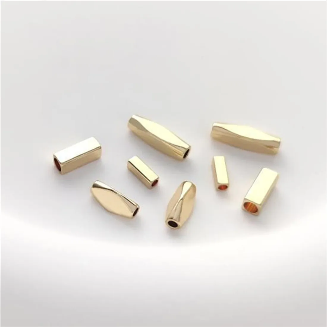 

14K Gold-Color Rectangular Tube Beads Diamond Cut Corner Long Tube Spacer Beads Handmade Beaded DIY Bracelet Jewelry Material