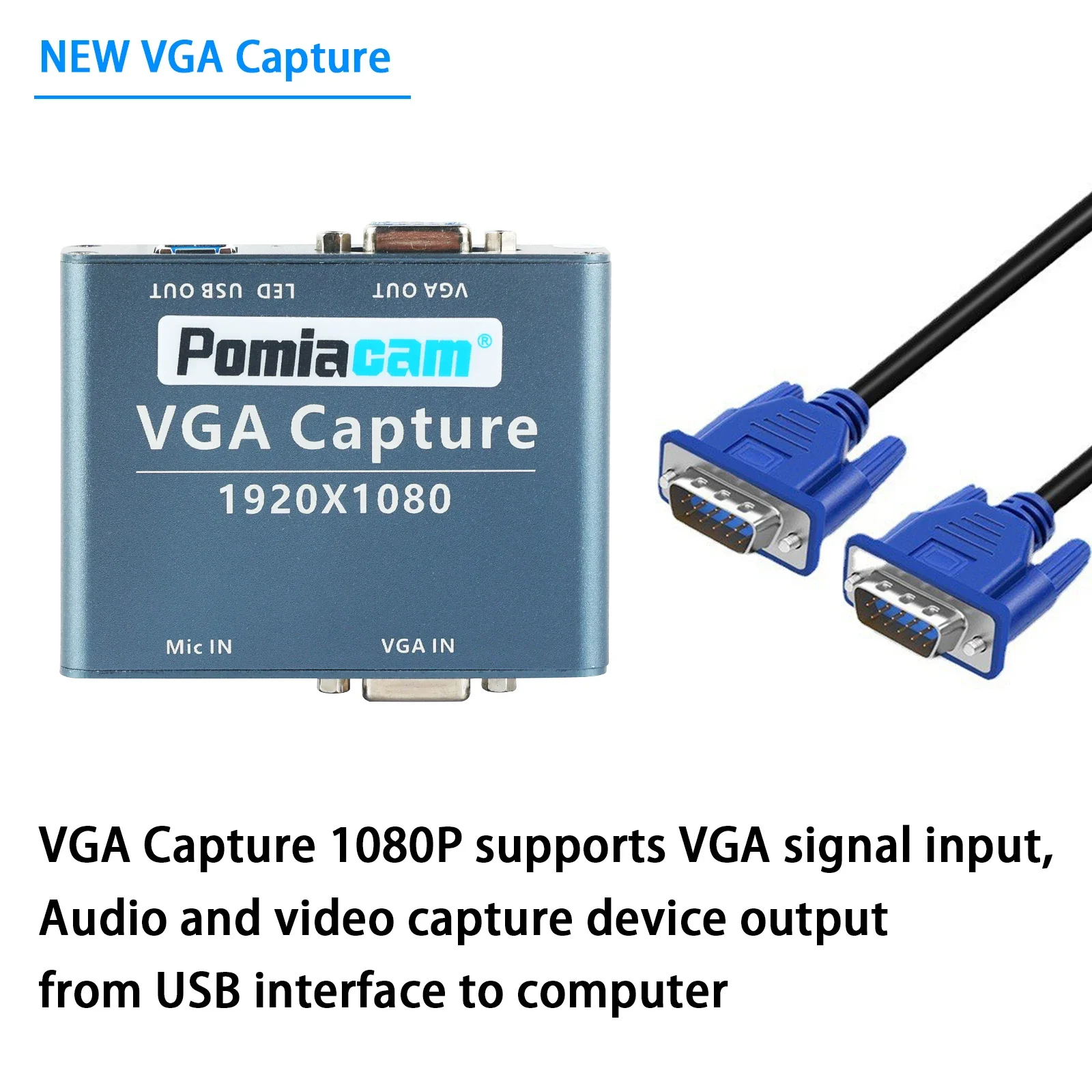 10pcs/lot Video capture card VGA to USB capture 1080P audio and video capture belt supports UVC/UAC standard--VGA LOOP output