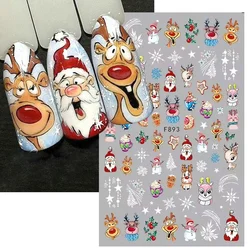 Cartoon Merry Christmas Nail Manicure Etiqueta, Papai Noel bonito, veados, boneco de neve, decalques de Natal, Ano Novo Foils Acessórios Suprimentos, 2024