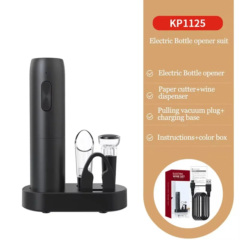 Xiaomi-Abridor De Garrafa De Vinho Elétrico, Saca-rolhas De Vinho Tinto Automático, Bateria Powered Wine Tools, Base De Carregamento, 5 em 1