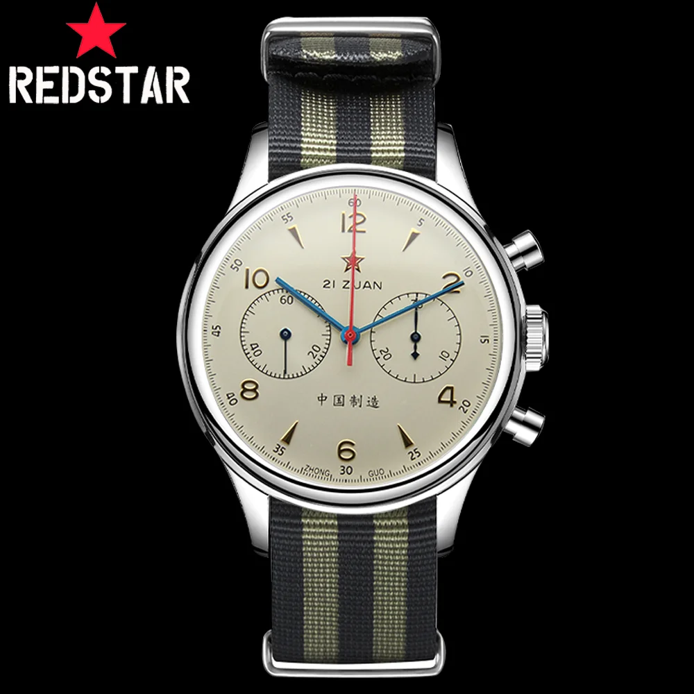 

Red Star 42mm Panda Chronograph Mechanical Watch 1963 Air Force Wristwatch Seagull ST1901 Movement with Gooseneck Retro Watches
