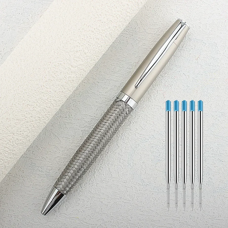 Business Metal Steel wire weaving Ballpoint Pen Student School Stationery Calligraphy Writing Rotating Gel Pens Office Supplies